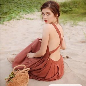 Lelasilk apron linen dress color salmon new without tag